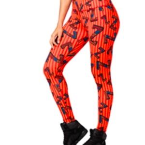 Zumba Dance Tribe Perfect Ankle Leggings - Orange You Hot Z1B01001 size Large